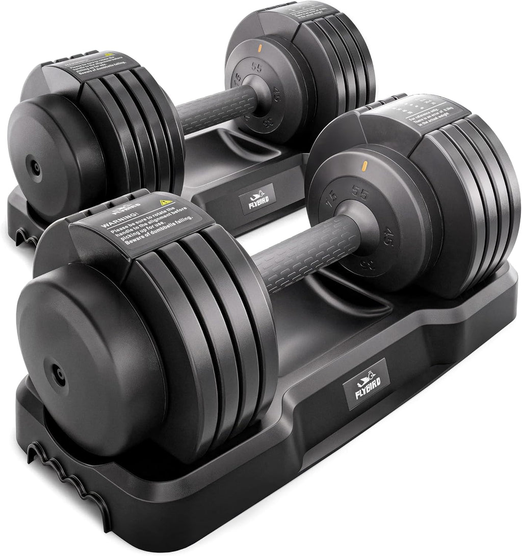 FLYBIRD DB2 Adjustable Dumbbell, 55LB/110LB Single Dumbbell for Home Gym Exercise & Fitness, 5-IN-1 Fast Adjustable Weights with Anti-Slip Handle (2 Weight Option)