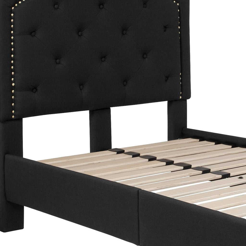 Flash Furniture Brighton Twin Size Tufted Upholstered Platform Bed in Black Fabric