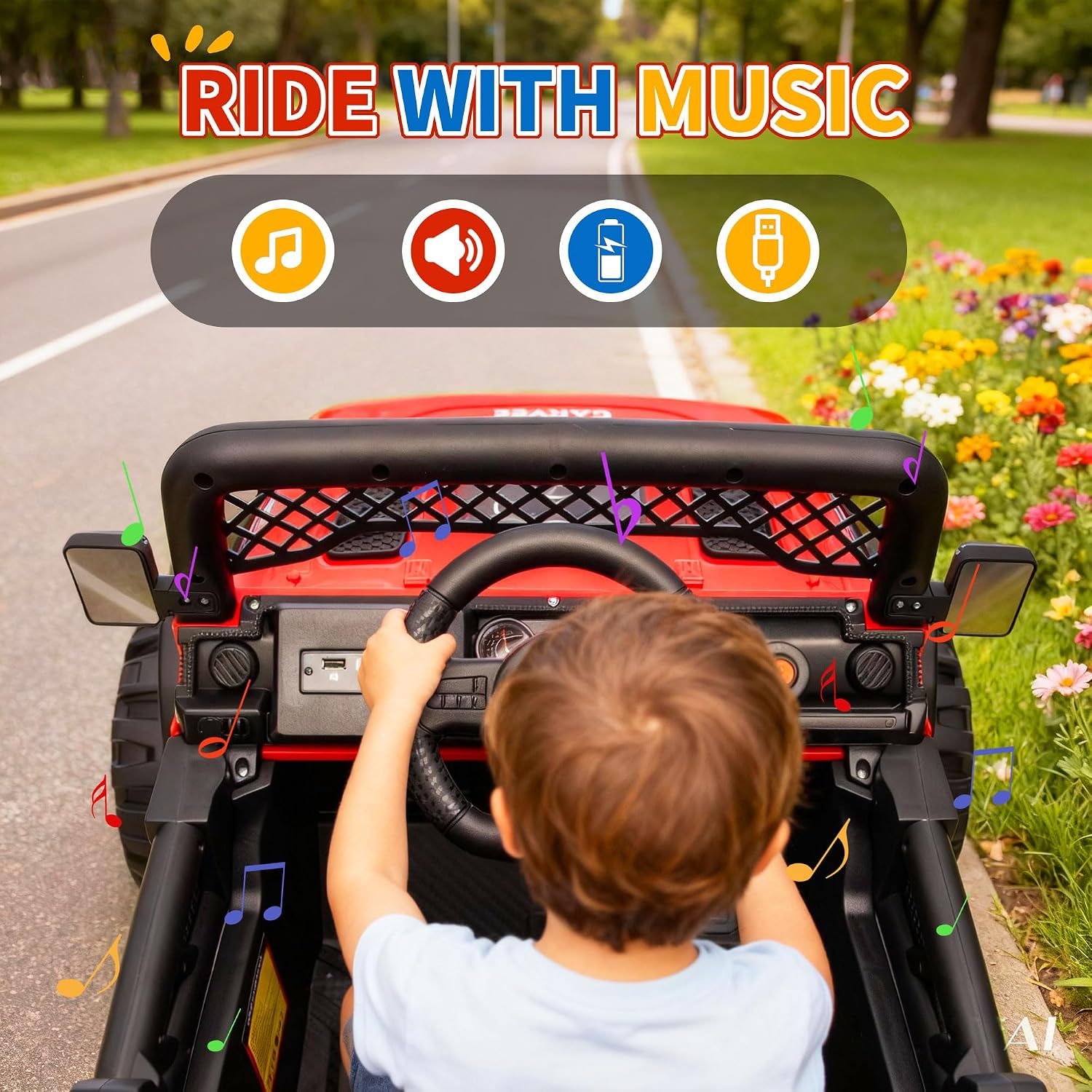 12V Ride on Truck，Kids Electric Car with Parent Remote Control| Features 3 Speeds Up to 6MPH, 2 * 550w Moto, Safty Belt，Spring Suspension, LED Lights, Music for Children Aged 2-8 Years(Red)