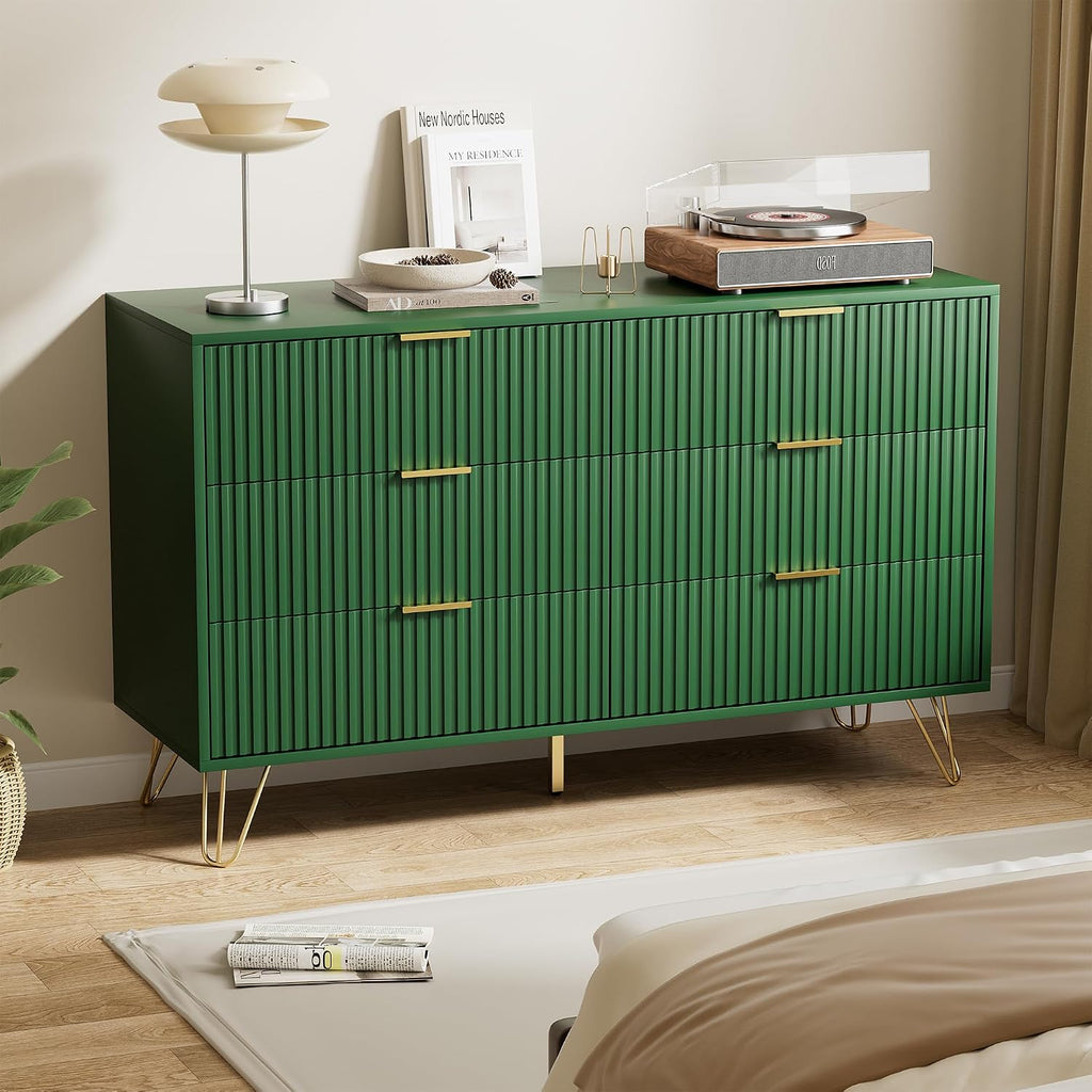 Furniway Green Dresser for Bedroom, Modern Dresser with Gold Metal Handles & Chests of Drawers for Bedroom, 15.7' D x 47.2' W x 29.5' H