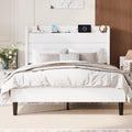 SHA CERLIN Full Size Bed Frame with Charging Station, Velvet Upholstered Platform Bed, Wingback Storage Headboard, Type-C & USB Ports, Strong Wooden Slats, No Box Spring Needed, Easy Assembly, White