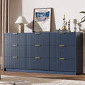 MAISONARIA Navy 9 Drawer Dresser for Bedroom, 63' Wide Modern Fluted Dresser with Gold Metal Handles, Chest of Drawers for Bedroom, Living Room, Entryway, Hallway