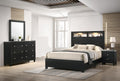 Modern 5Pc Black Finish King LED Light Headbaord Panel Bed Marble Look Accent Set Bedroom Solid Wood Wooden Furniture