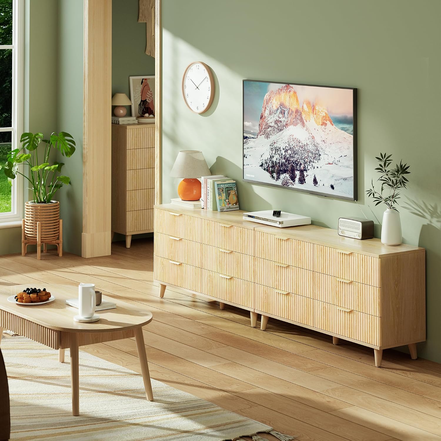 Lulive Dresser for Bedroom Wood Dressers Chest of Drawers, Fluted 53.2' Wide Modern Long Dresser TV Stand 6 Drawers for Bedroom, Closet, Living Room, Hallway (Natural)