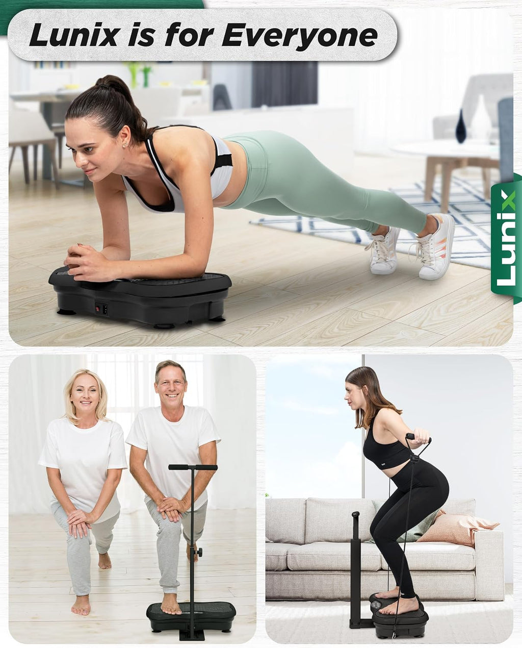 Lunix LX18 Vibration Plate Exercise Machine with Handles & Magnetic Acupoints, Power Platform for Lymphatic Drainage, Full Body Workout Home Fitness Equipment with Phone Holder
