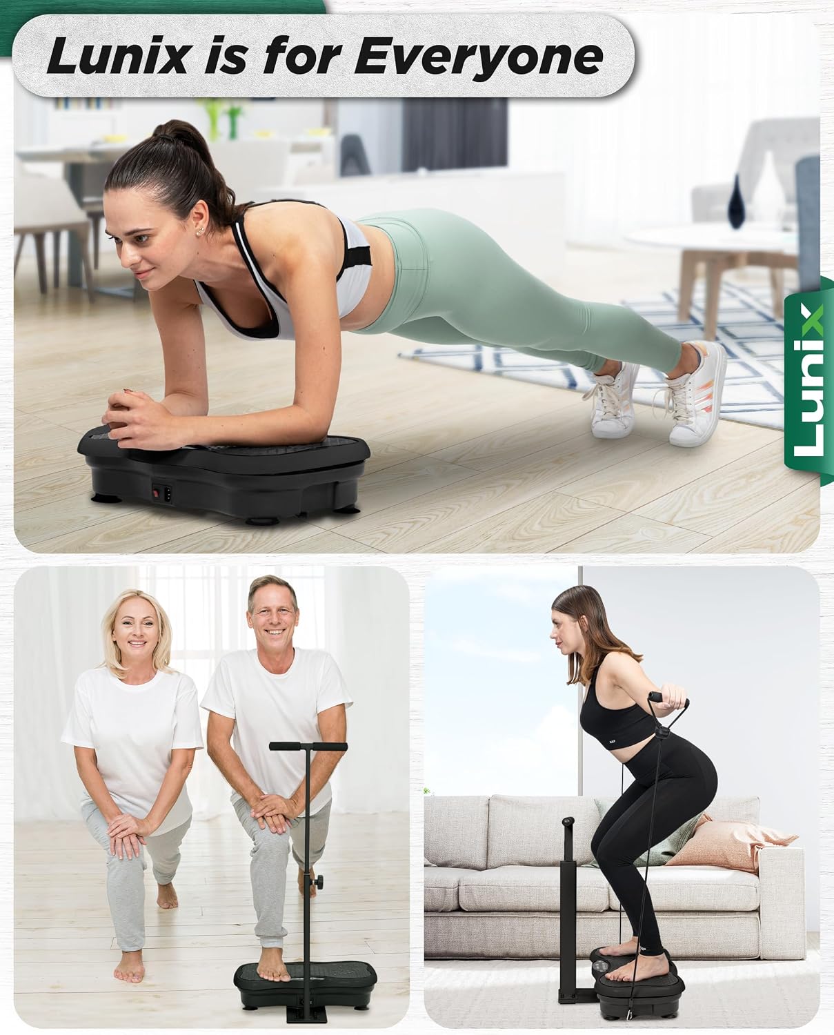 Lunix LX18 Vibration Plate Exercise Machine with Handles & Magnetic Acupoints, Power Platform for Lymphatic Drainage, Full Body Workout Home Fitness Equipment with Phone Holder