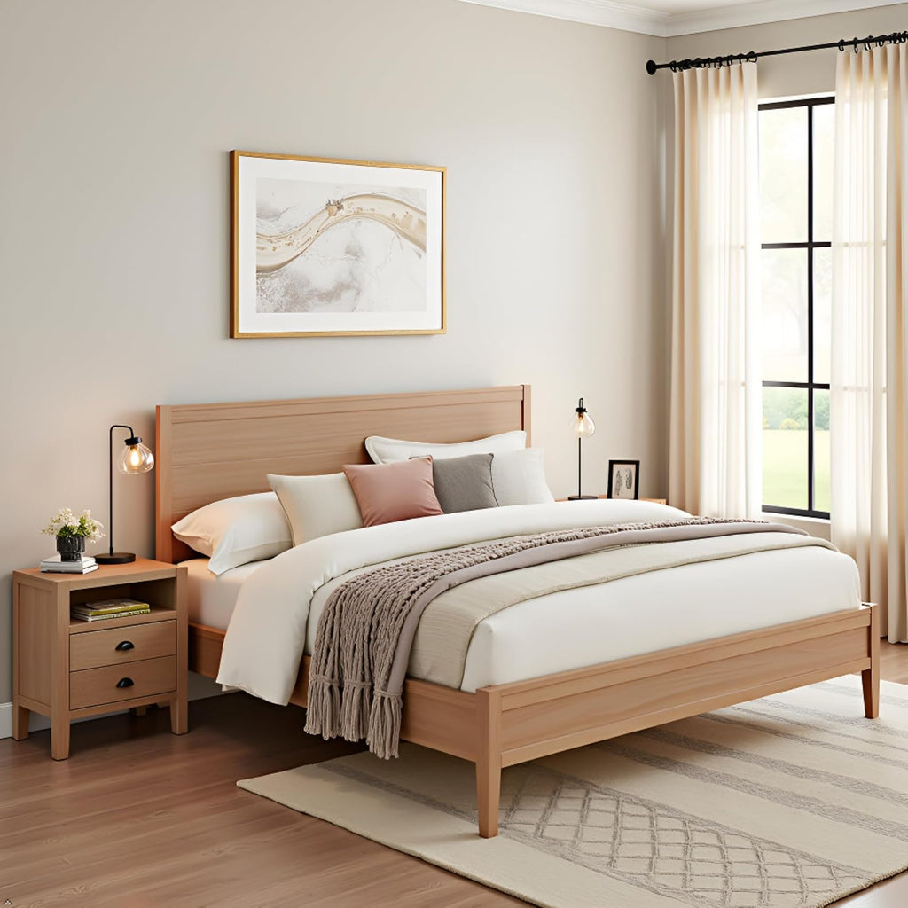Alaterre Furniture Arden King Bed Frame - Solid Pine Wood with High Headboard and Low Footboard in Light Driftwood Finish - No Box Spring Needed, 81' W x 86' D x 50' H