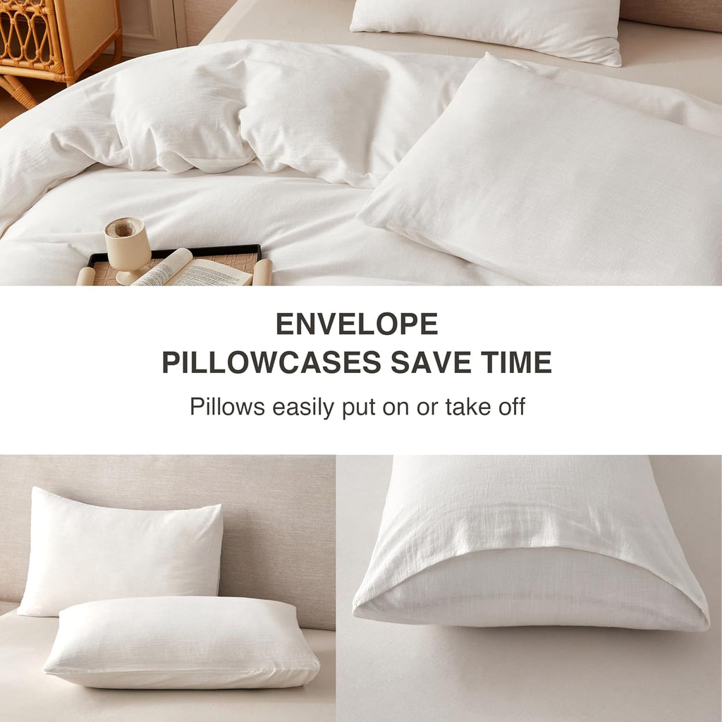 BFS HOME Linen Duvet Cover California King - Soft Breathable Cotton Linen Blend, 3-Pieces Bedding Set with 2 Pillowcases, Stonewashed Texture, Off-White, All-Season Comfort