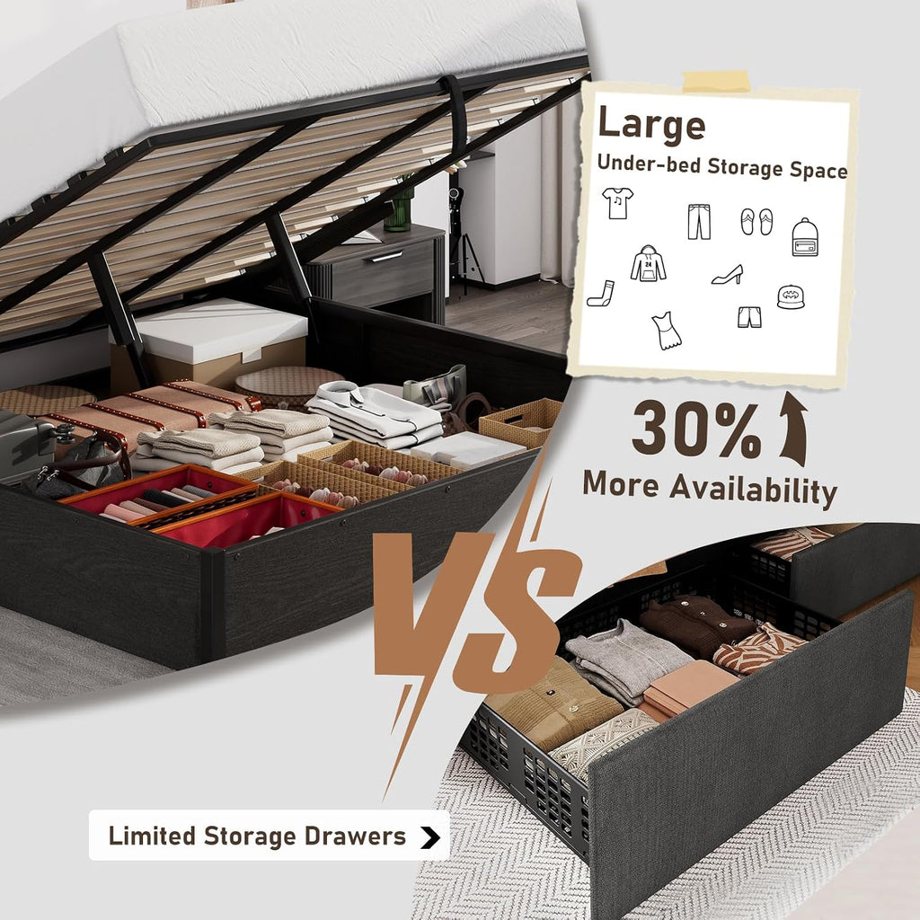 LUXOAK Full Size Lift Up Storage Platform Bed Frame, Metal Bed Frame with Wooden Slats Support, No Box Spring Needed, Large Storage Space, Noise Free, Easy Assembly, Black