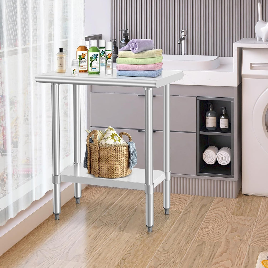 HARDURA Stainless Steel Work Table Commercial 18×30 Inches Kitchen Prep Table and Heavy Duty Commercial Workbench NSF 430 with Undershelf and Galvanized Legs