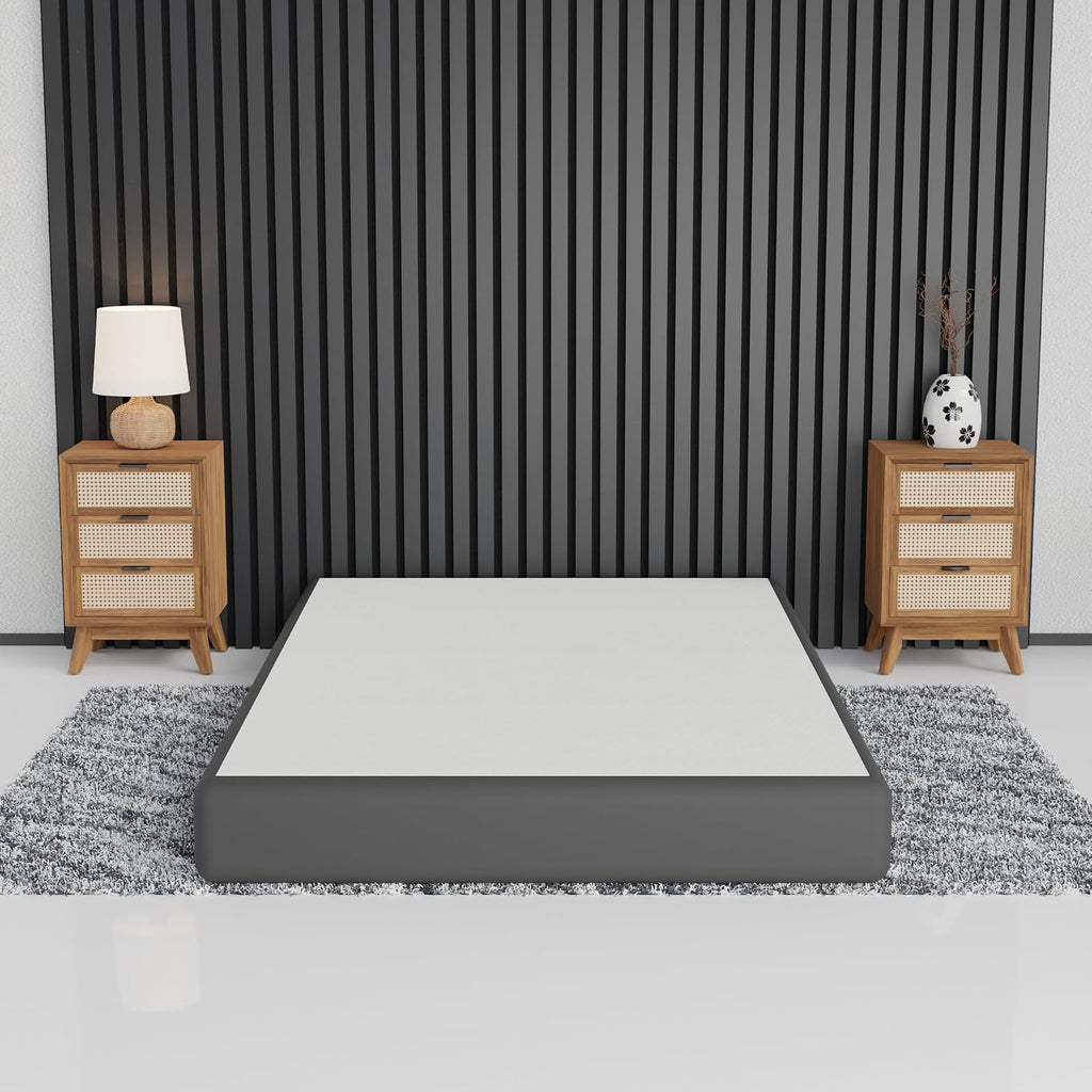 Greaton, 8-Inch Sturdy Box Spring for Mattress Support-Durable and Easy to Assemble Natural Wood Foundation for California King, Black