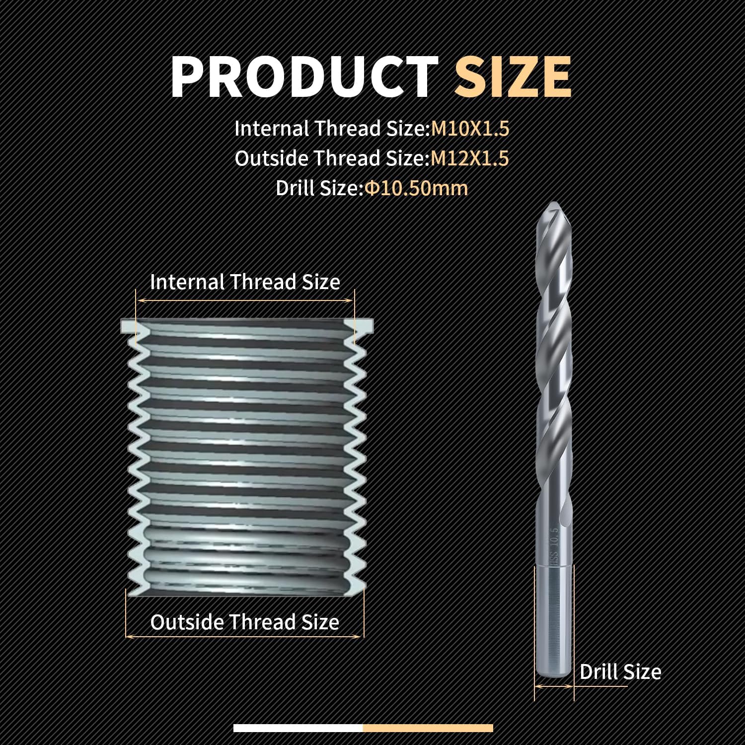 M10x1.5 Thread Repair Kit with 14mm Insert HSS Drill, Tap, Counterbore,Installation Driver,Stainless Steel Insert M10*1.5 * 14mm *10pcs