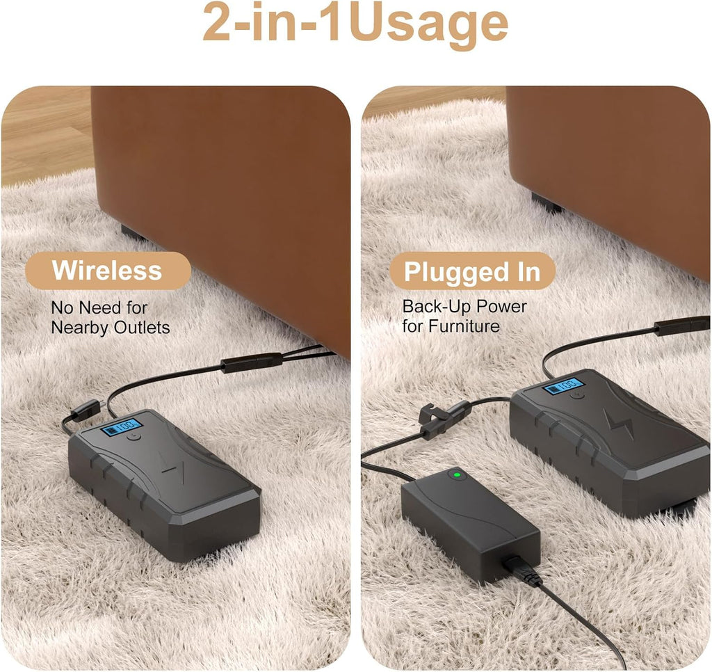 Battery Pack for Reclining Furniture, 2500mAh Universal Recliner Battery Pack Rechargeable with LED Display for Electric Recliner, Sofa, Couch, Lift Chair, 2-Pin Motion Furniture