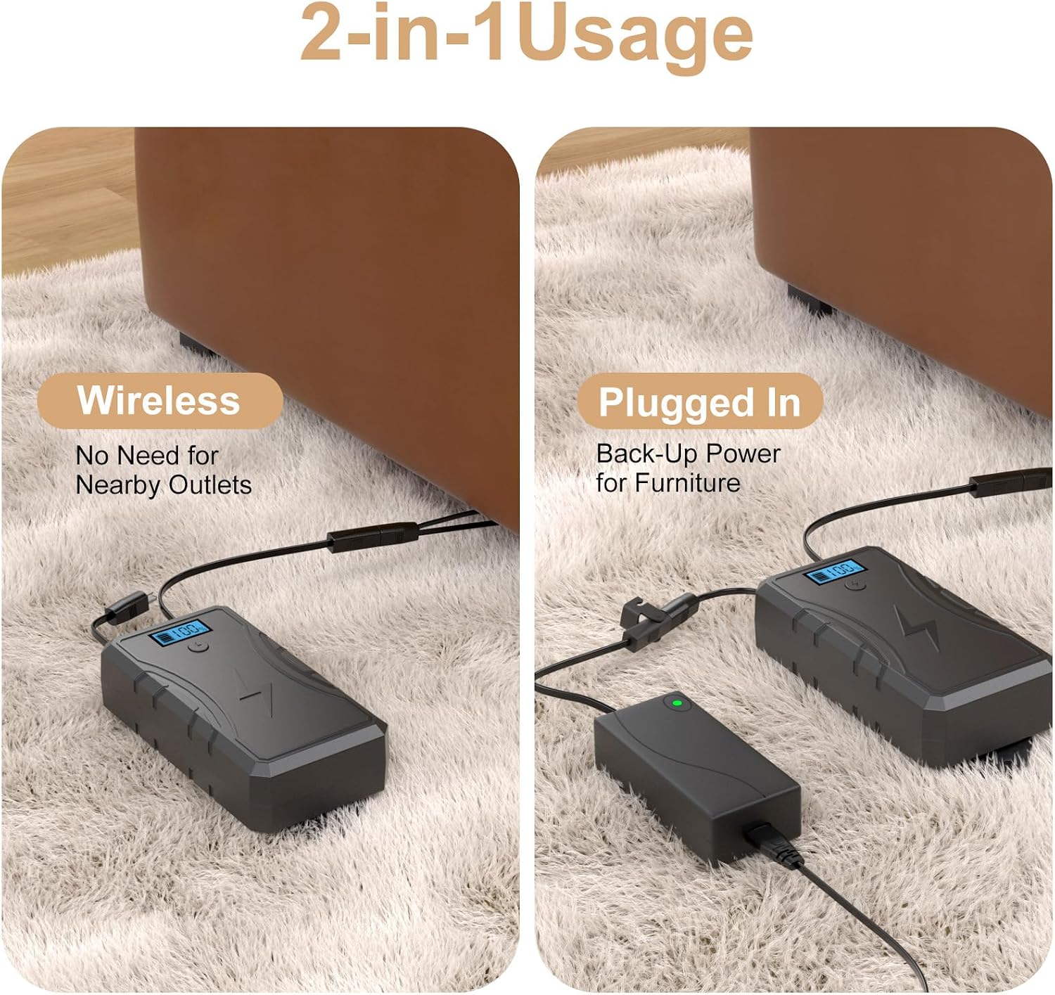 Battery Pack for Reclining Furniture, 2500mAh Universal Recliner Battery Pack Rechargeable with LED Display for Electric Recliner, Sofa, Couch, Lift Chair, 2-Pin Motion Furniture