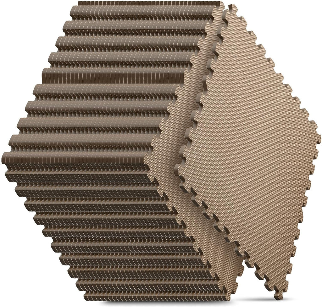 36 Pack Home Gym Mat, Puzzle Exercise Mat, EVA Interlocking Foam Floor Tiles for Home Workout Equipment and Kids' Play Areas -, 24 in x 24 in x ½ in, Brown 36 Tiles