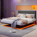 Floating Queen Bed Frame with LED Lights & Charging Station,Modern Metal Platform Bed Frame Queen Size with Upholstered Headboard,No Box Spring Needed,Heavy Duty Steel Slats,Easy Assembly,Noise Free