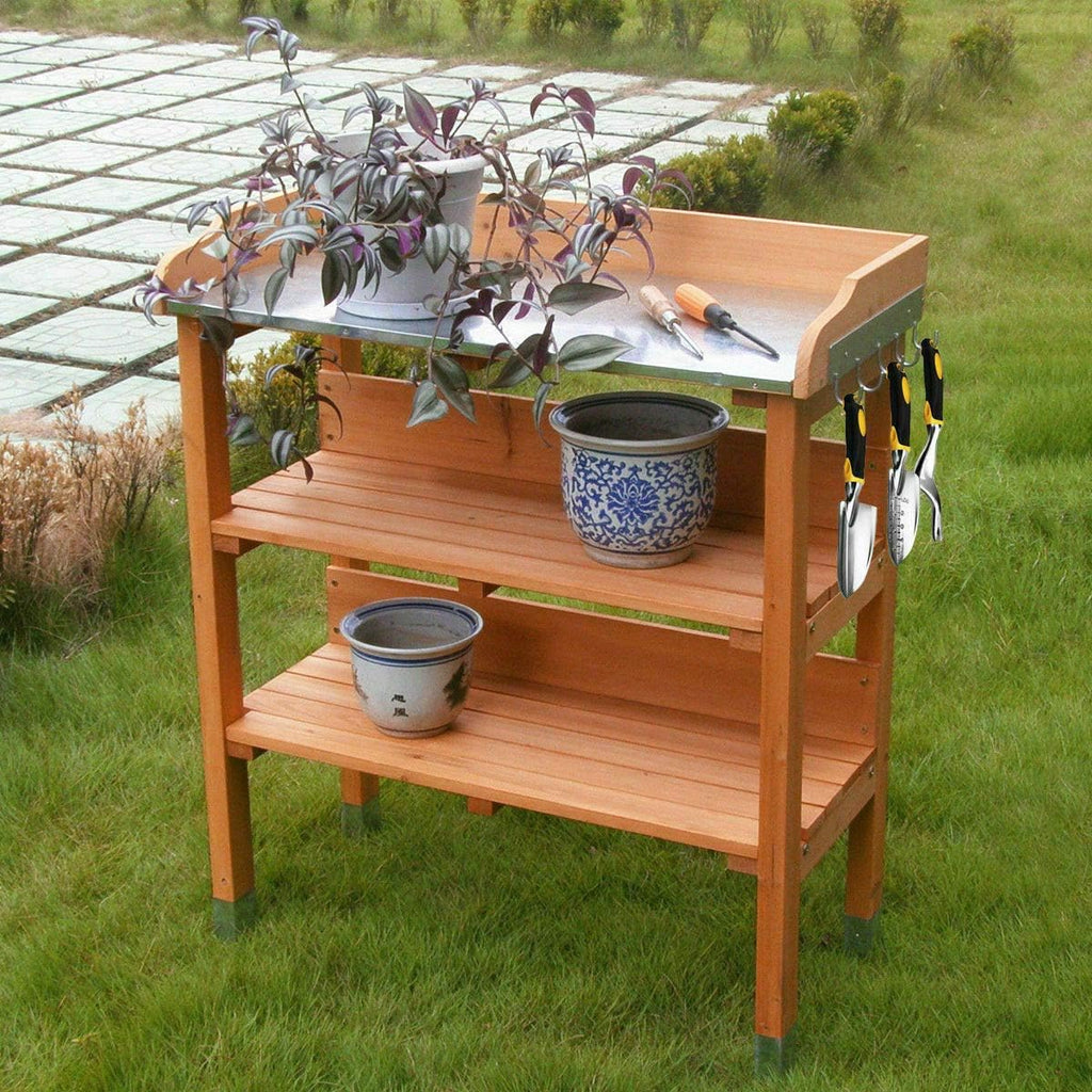 Multi-Function Desk Work Station Potting Bench Table Tool Shelf Storage Room Garage, Indoor Outdoor Garden Wooden Recessed Deck Potting Patio Balcony