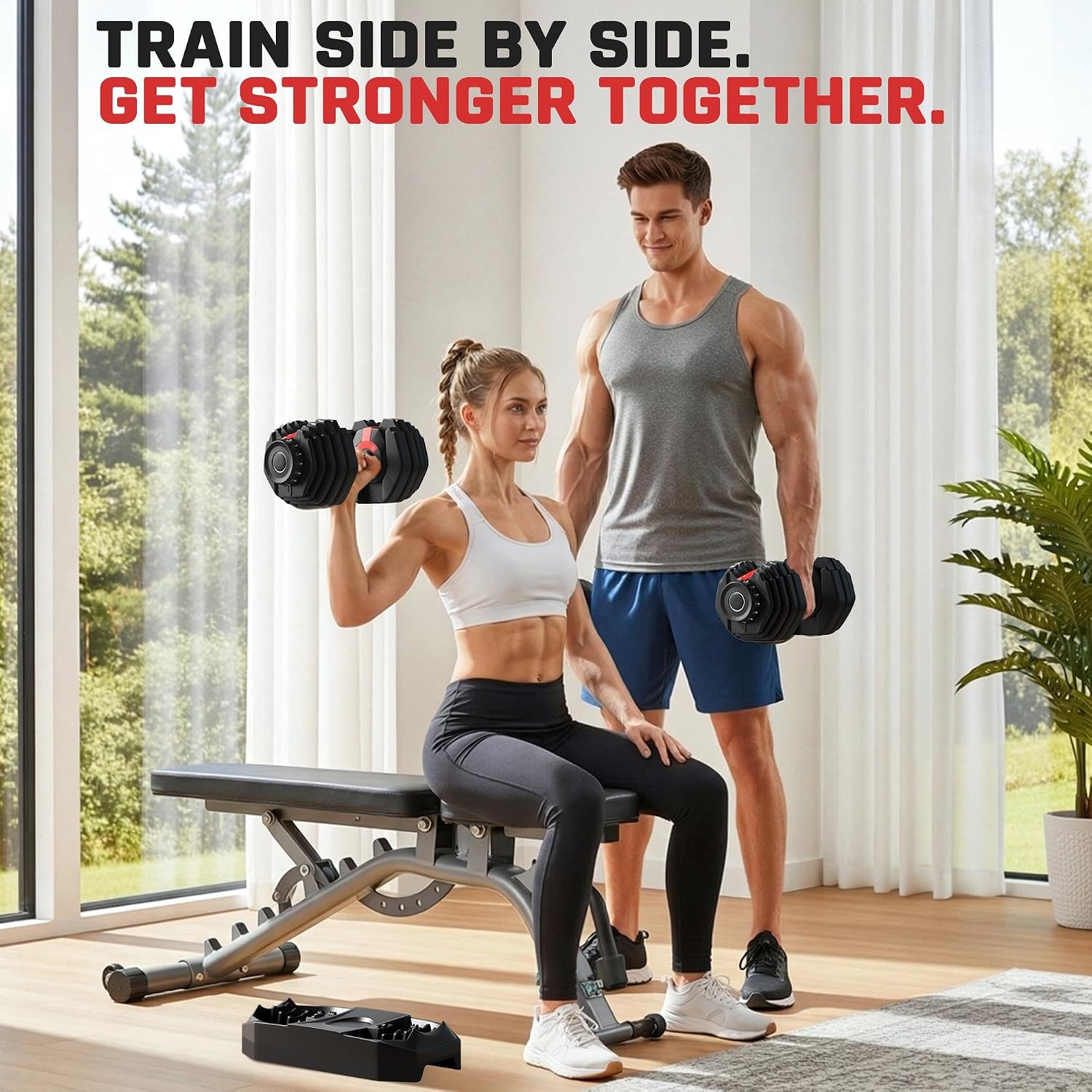 Yaheetech Adjustable Dumbbell Set Free Weights for Home Gym 15-in-1 Quick Lock Adjustable Dumbbells Interchangeable Women Men Full Body Strength Training with Anti-Slip Handle Black