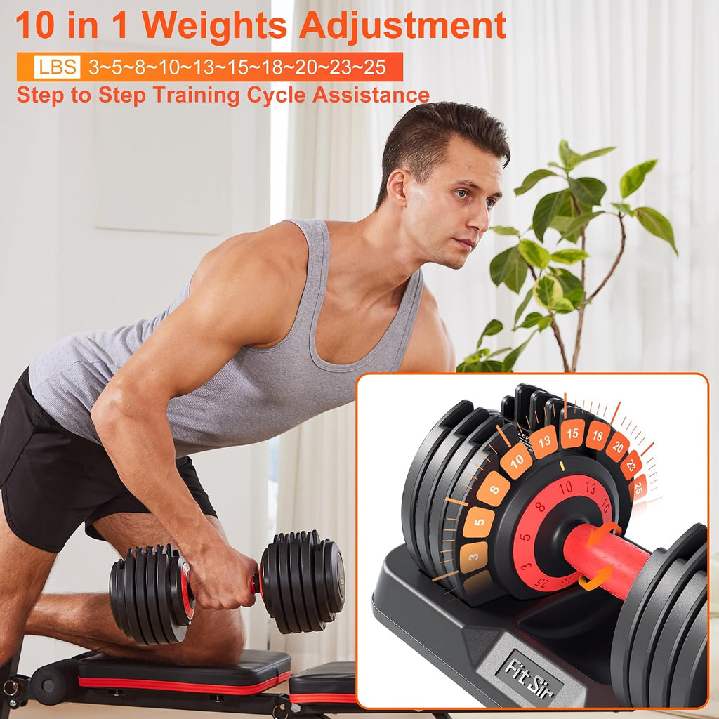 Adjustable Dumbbell Set, 10-in-1 25LB/55LB Ajustable Dumbbells with Safe Locking System, Enclosed Storage Tray, 1 Sec Fast Adjustment, Comfortable Non-Slip Textured Grip, Suitable for Home Gym Workouts Men and Women