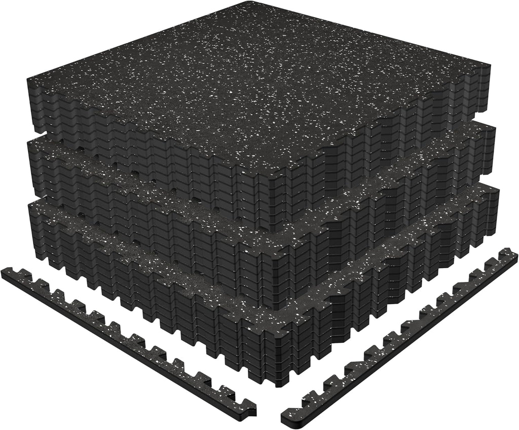 AIRHOP 0.56in Thick 72 Sq Ft Exercise Equipment Mats, 18 Tiles Upgraded Rubber Top with High Density EVA Foam, Large Interlocking Puzzle Gym Flooring for Home Gym, Heavy Weight Workout, 24 x 24in