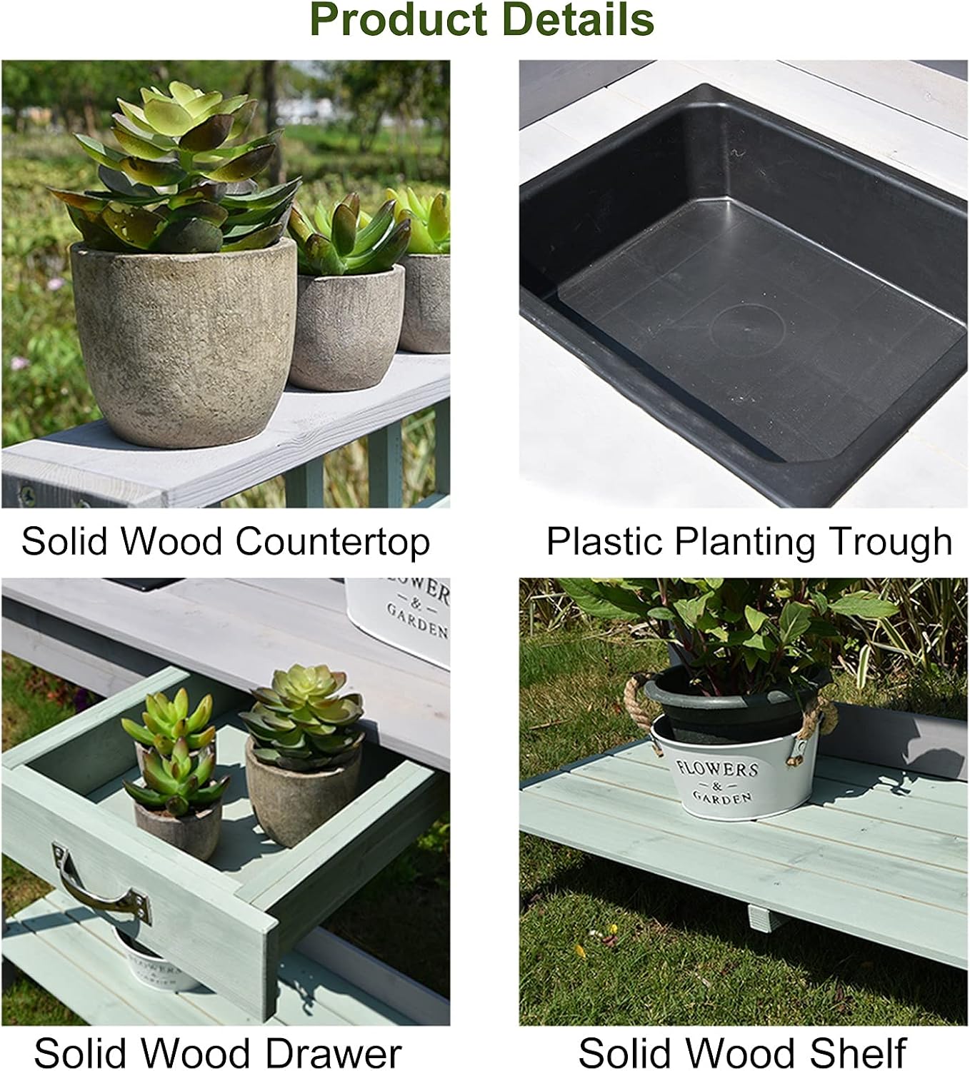 Garden Potting Bench Table, Wooden Outdoor Garden Potting Bench with Sink, Drawer and Blackboard, Natural Fir Wood Gardening Workbench for Patios