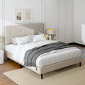 Full Size Linen Bed Frame, Upholstered Platform Bed Frame with Adjustable Headboard, Wooden Slats Support, No Box Spring Needed, Easy Assembly, Beige