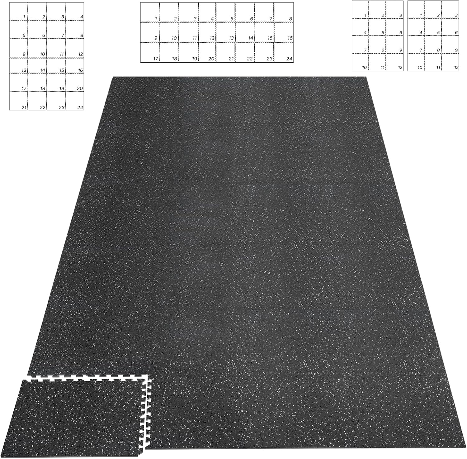 HAPBEAR 0.56'' Thick 12 Pcs 48 Sq Ft Exercise Equipment Mats - High-Density Rubber Top EVA Foam Interlocking Mats, 24x24in Tiles, Heavy-Duty Treadmill Mat for Hardwood Floors, Home Gym Mat