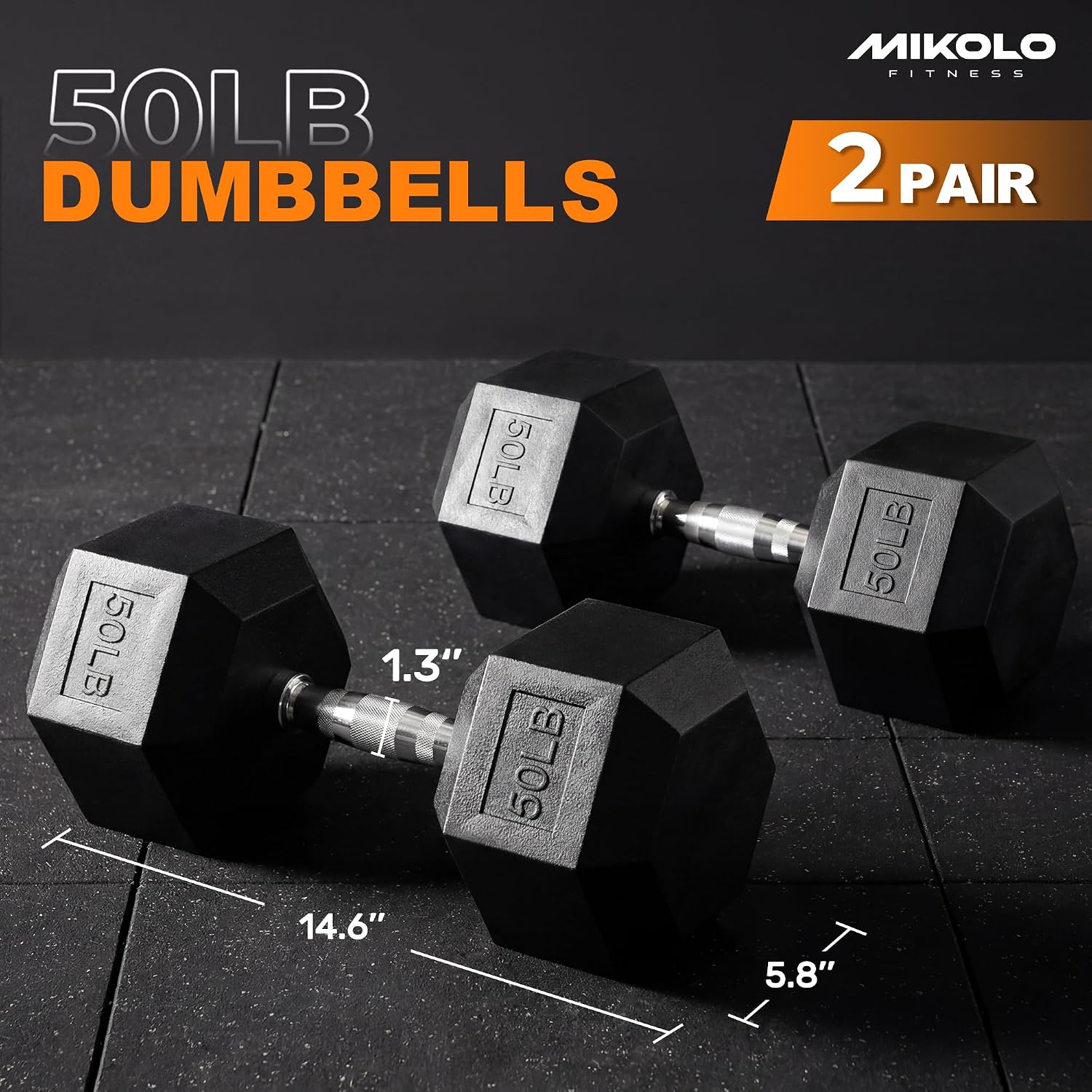 Mikolo Dumbbell Sets with Rack, Rubber Hex Dumbbells, Multiple Choices in 160/200/380/450/550LB, Hand Weights with Chrome Handle for Strength Training