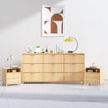 9 Drawer Dresser and 2 Nightstand Sets for Bedroom 3 Pcs Bedroom Set, Modern 57.9' Fluted Dresser with Metal Handles Nightstand Charging Station, Bedroom Furniture Set for Living Room, Natural