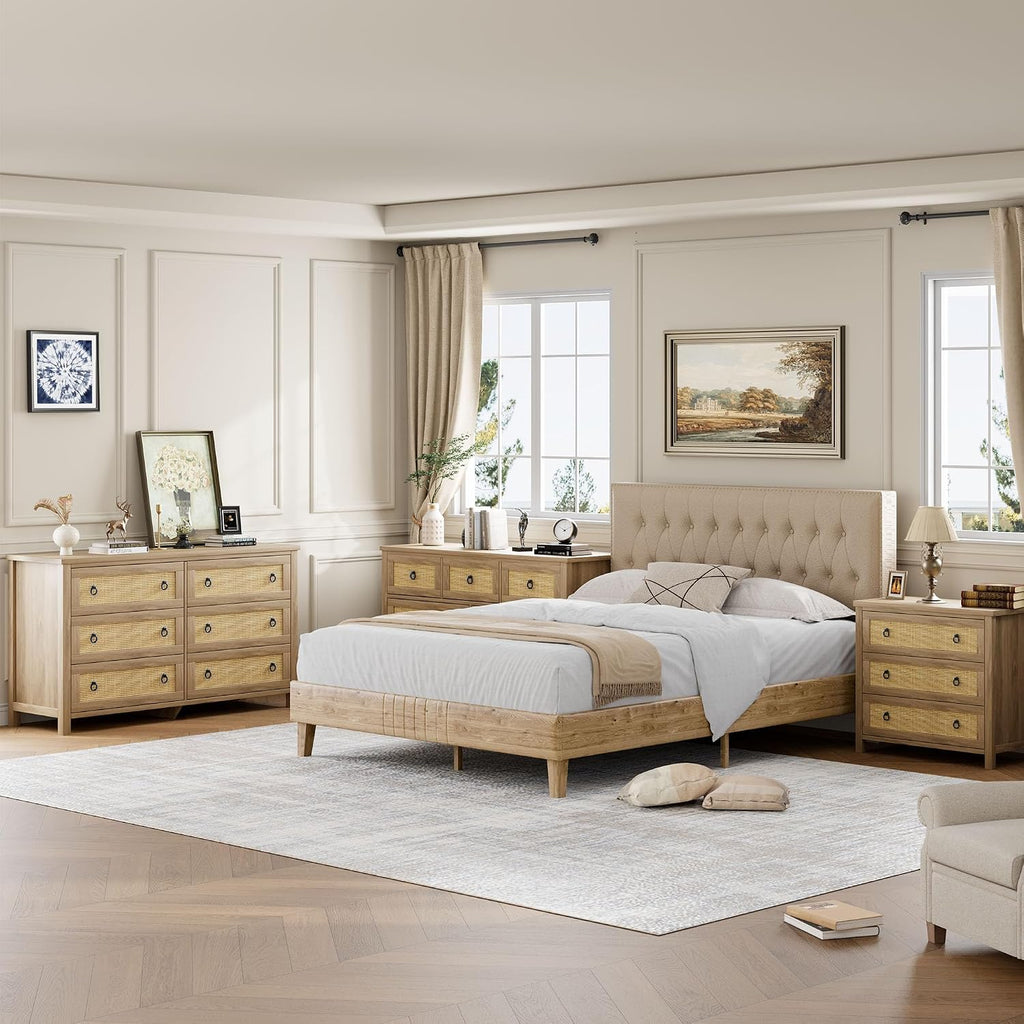 IDEALHOUSE Rattan Dresser for Bedroom, Chest of Dressers 37' Tall Dresser for Closet with 4 Rattan Drawers Chest with Clothes Storage Cabinet, Drawer Organizer for Bedroom, Living Room, Hallway