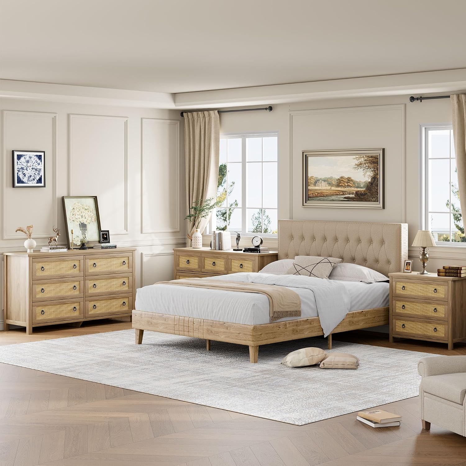 IDEALHOUSE Rattan Dresser for Bedroom, Chest of Dressers 37' Tall Dresser for Closet with 4 Rattan Drawers Chest with Clothes Storage Cabinet, Drawer Organizer for Bedroom, Living Room, Hallway