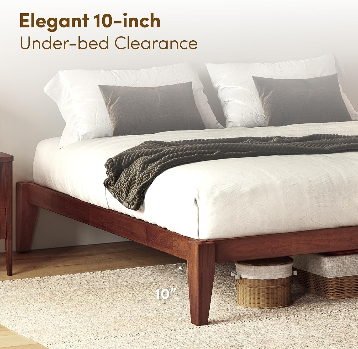 Thor Premium Solid Wood Bed Frame Full, Japanese Joinery Bed Frame with Wood Slat Support, Platform Bed, No Box Spring Needed, Easy Assembly, Minimalist & Modern Style (Mahogany)