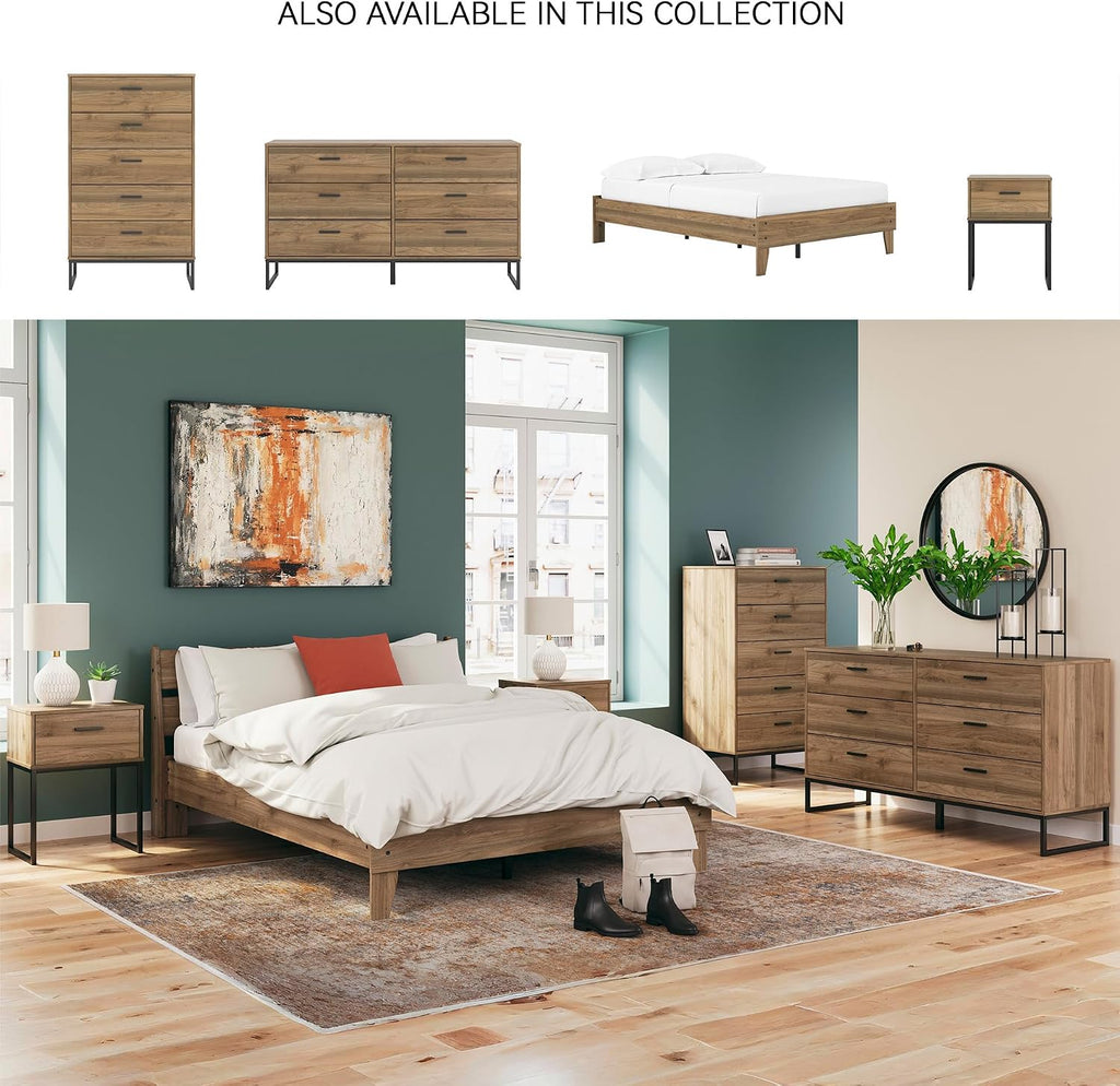 Signature Design by Ashley Deanlow Mid-Century Modern Full Platform Bed with Metal Slats and Center Support Legs, Dark Brown