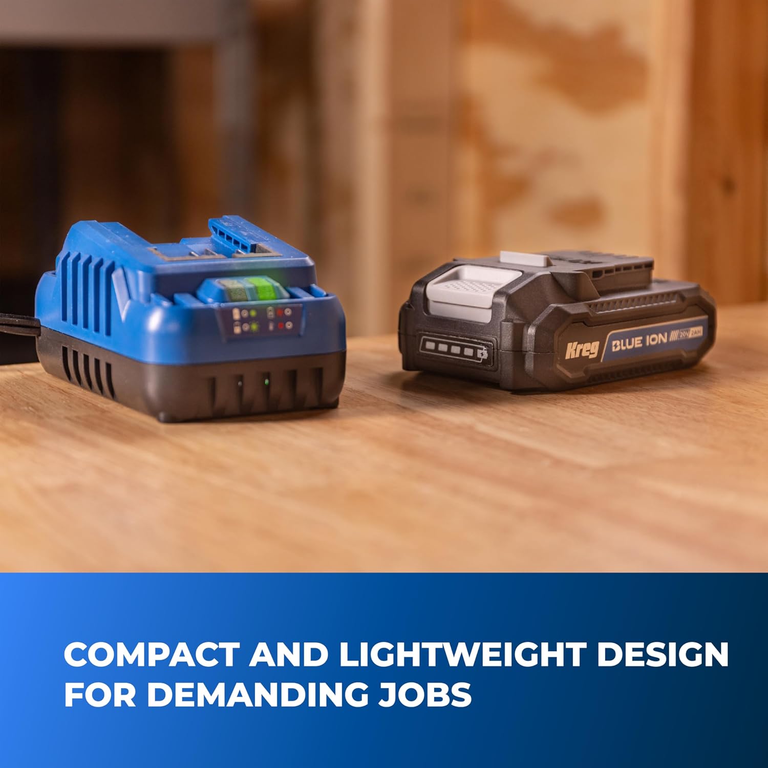 Kreg Blue Ion 2.0 Ah Battery & Charger Starter Kit - Durable Rechargeable Battery & Charger for Workshop & DIY Projects - Impact Resistant & Lightweight - BCB2A20A