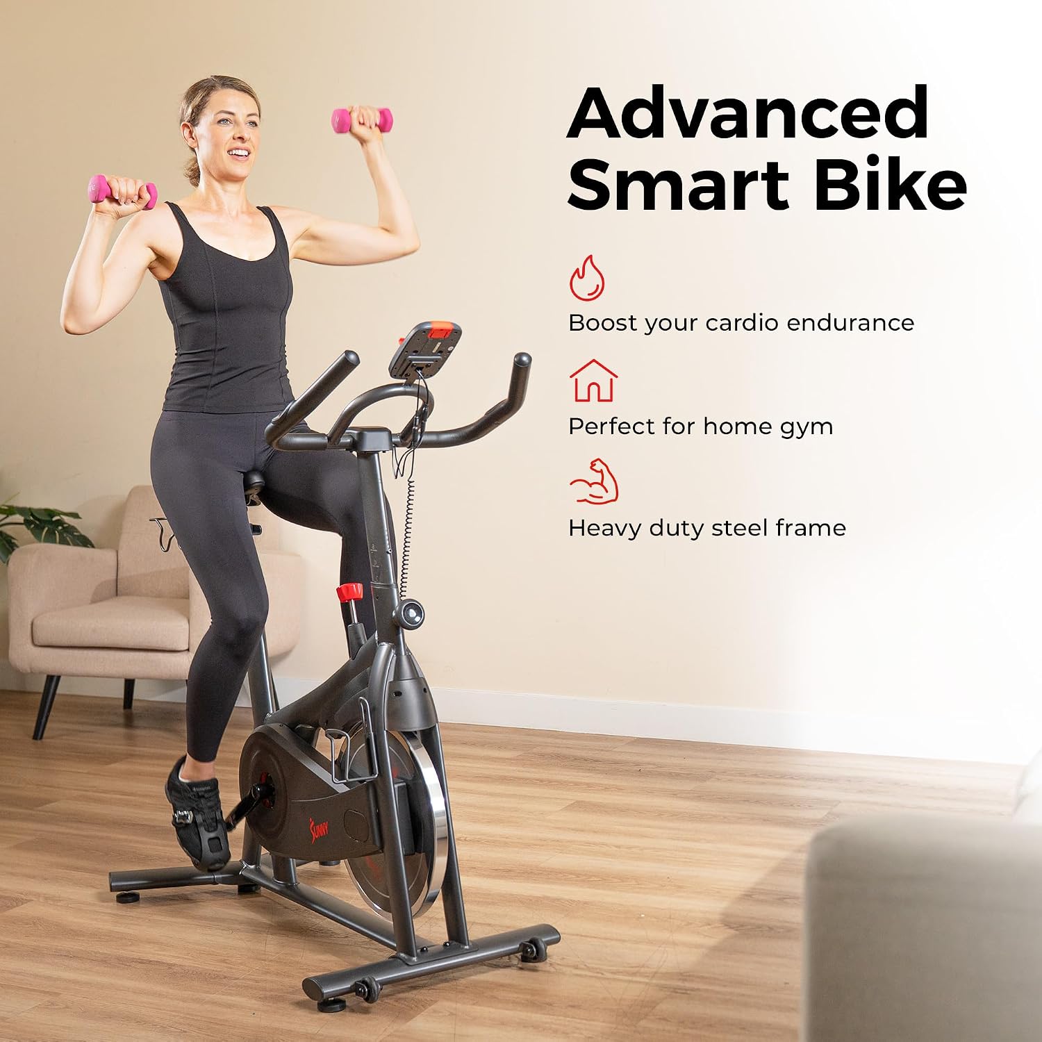 Sunny Health & Fitness Smart Magnetic Indoor Cycling Bike, Stationary Exercise Cardio Equipment, Free SunnyFit Training App