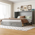 Merax Queen Size Murphy Bed Wall Bed with Drawer and a Set of Sockets & USB Ports, Pulley Structure Design, Gray