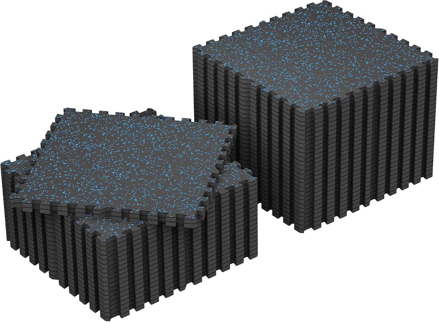 SUPERJARE 0.79'' Extra-Thick Exercise Equipment Mats, 48 Pcs 192 Sq Ft Rubber Top Floor Tiles with High Density EVA Foam, Interlocking Gym Flooring for Home Gym, Workout Mat, Black/Blue