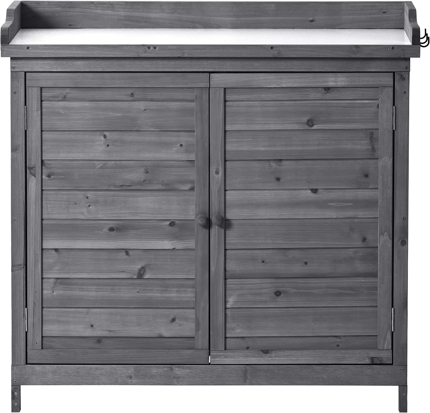 CIATRE 39' Potting Bench Table, Rustic Garden Wood Workstation Storage Cabinet Garden Shed with 2-Tier Shelves and Side Hook, Grey