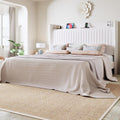 Allewie Queen Size Platform Bed Frame with USB Charging Station and Storage Shelf/Upholstered Velvet Wingback Headboard/Wooden Slats Support/No Box Spring Needed/Easy Assembly, White