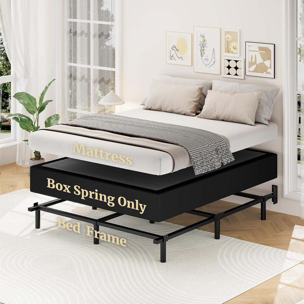 Awesofurni King Box Spring, 10 Inch High Profile King Size Box Spring Only, Black 3000 lbs Heavy Duty Metal Frame Mattress Foundation with Fabric Cover, Easy Assembly-Noise Free
