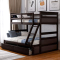 Merax Twin Over Full Bunk Bed, Wood Bunk Bed with Removable Ladders and Two Storage Drawers, Convertible into Two Individual Beds (Espresso)