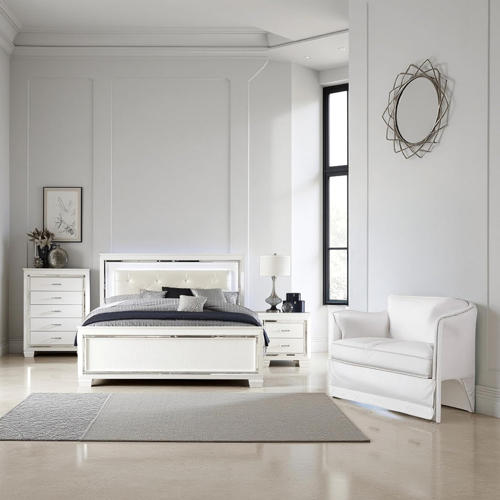 Benzara Alen 3 Pc Full Size Bedroom Set- Button Tufting- Mirror Trim- Black