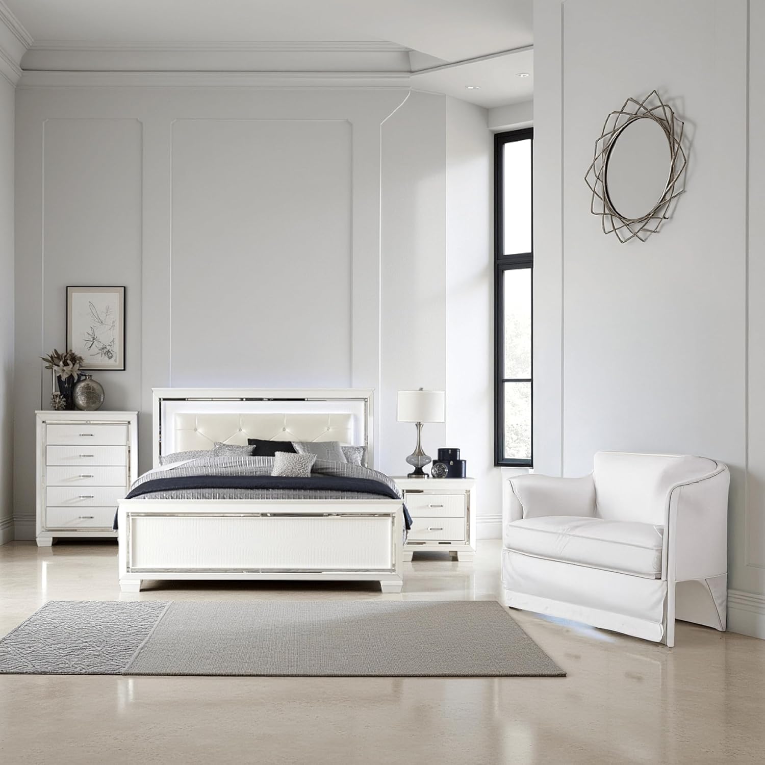 Benzara Alen 3 Pc Full Size Bedroom Set- Button Tufting- Mirror Trim- Black