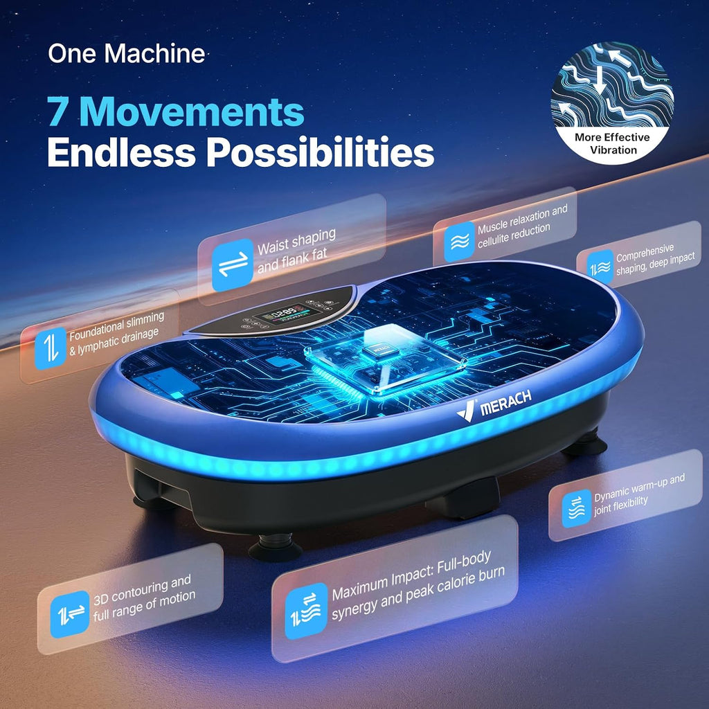 MERACH Vibration Plate Exercise Machine, 4D Whole Body Workout Vibrating Platform for Lymphatic Drainage Weight Loss Muscle Activation, Home Fitness Equipment with Bluetooth Light Pull Cord