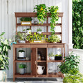 Outdoor Garden Potting Bench Table - 66' Large Wooden Potting Bench Table Garden Workstation with 2 Drawers, Cabinet and Open Shelves for Backyard, Mudroom, Brown