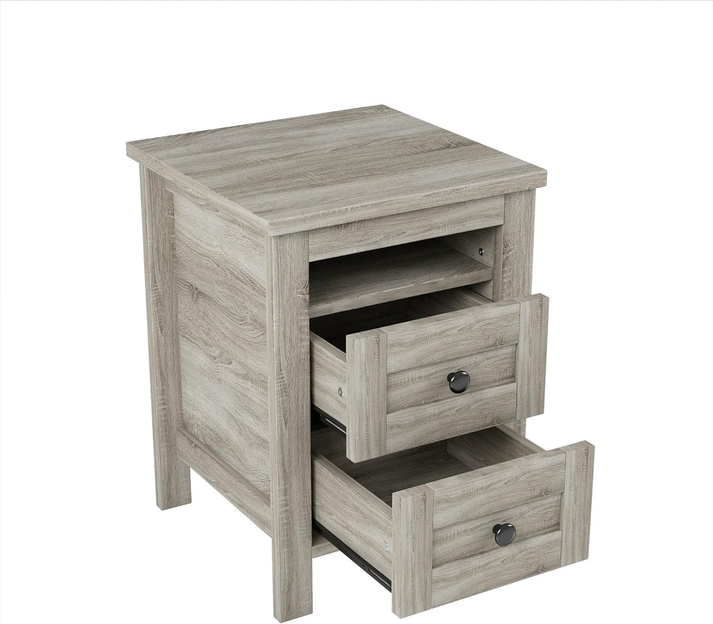 3-Pieces Bedroom Sets, Full Size Wood Farmhouse Platform Bed with Double Sliding Door Storage Headboard and USB&Charging Station, Storage Nightstand and Dresser for Room (Antique Gray-11, Full)