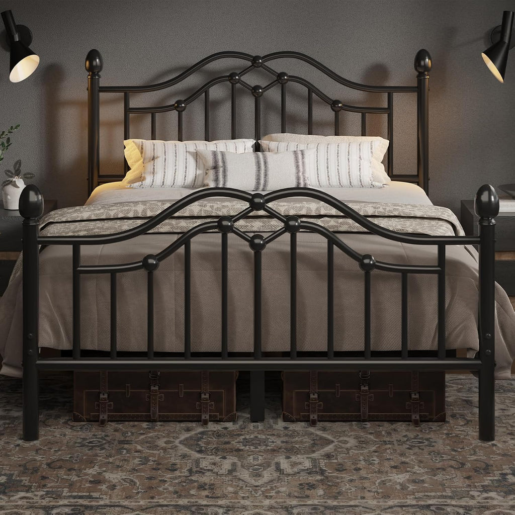 LOEWAY Full Metal Bed Frame with Classical Headboard and Footboard, Platform Bed Frame with Sturdy Metal Slats Support, Adequate Under Bed Storage, No Box Spring Needed, Easy Assembly, Black