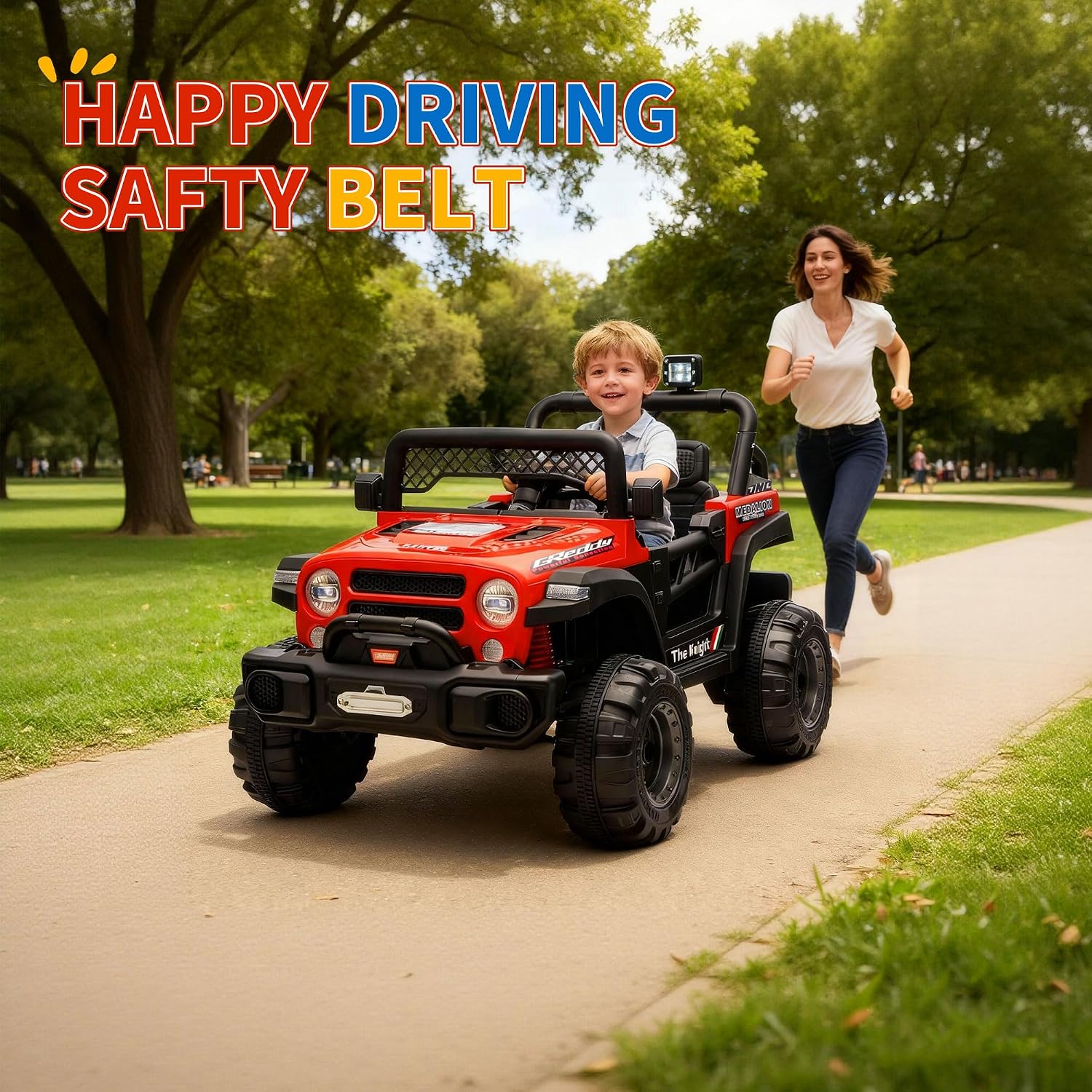 12V Ride on Truck，Kids Electric Car with Parent Remote Control| Features 3 Speeds Up to 6MPH, 2 * 550w Moto, Safty Belt，Spring Suspension, LED Lights, Music for Children Aged 2-8 Years(Red)