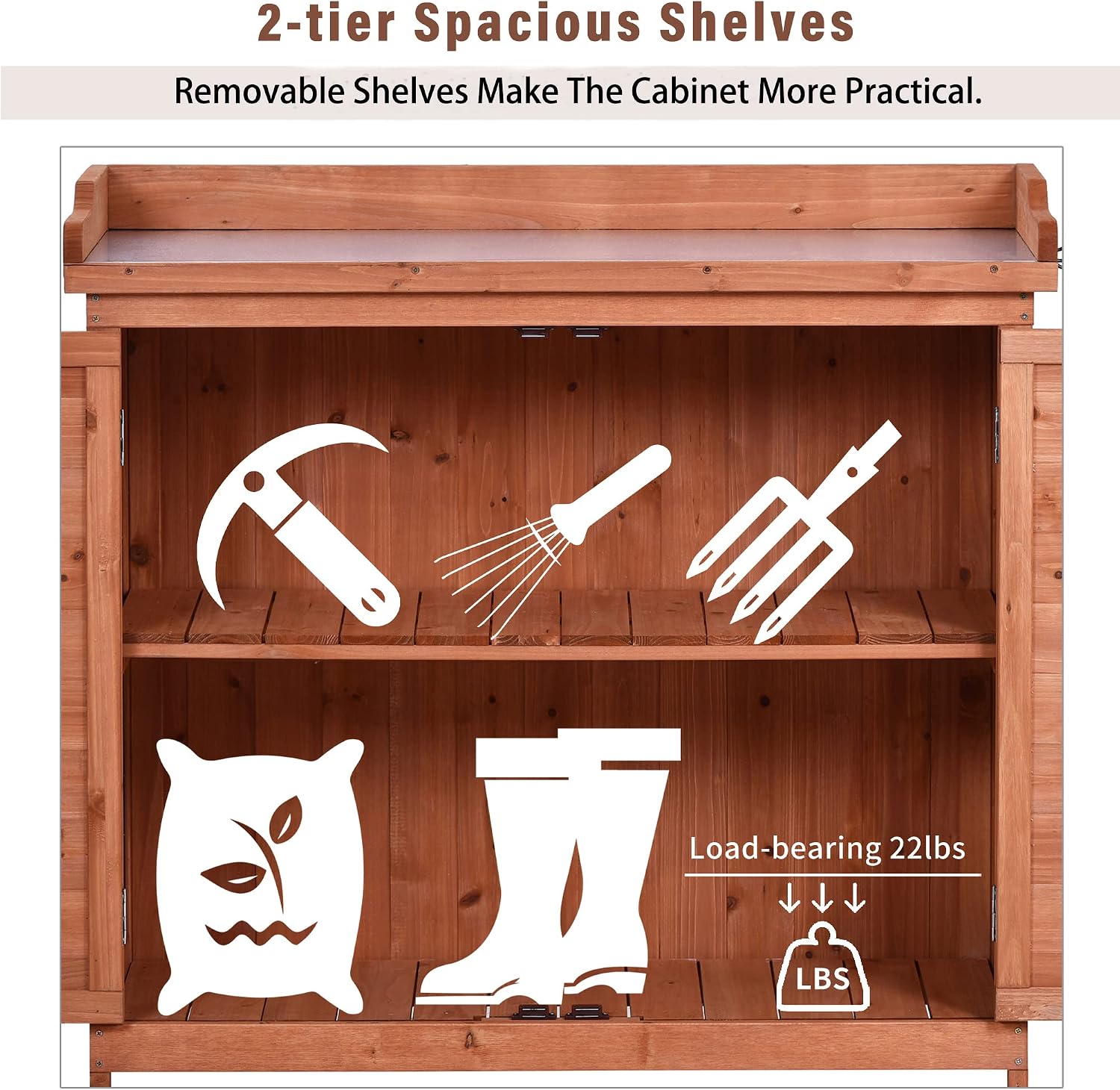 Outdoor 39' Potting Bench Table, Rustic Garden Wood Workstation Storage Cabinet Garden Shed with 2-Tier Shelves and Side Hook, Orange,for Outdoor Indoor Use (Orange)