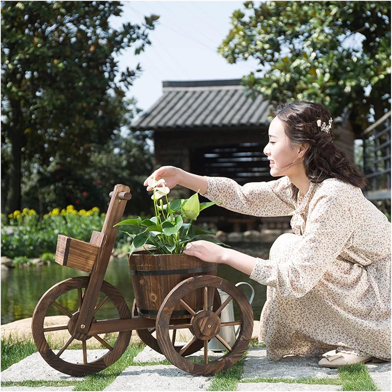 Potting Bench Table,Garden Potting Table, Outdoor Wooden Garden Potting Bench Decorate Plant Gardening Workstation Open Shelf for Flower Shop Courtyard Coffee Shop Display Stand